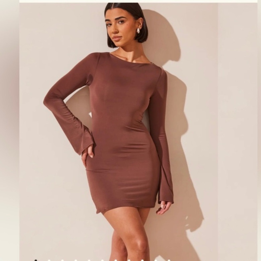 NWT Meshki Tarna Slinky A-Line Mini Dress Chocolate Brown XS